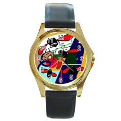 Fly, Fly Round Gold Metal Watch