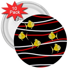 Five Yellow Fish 3  Buttons (10 Pack) 