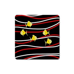 Five Yellow Fish Square Magnet