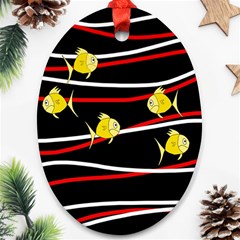 Five Yellow Fish Oval Ornament (two Sides)