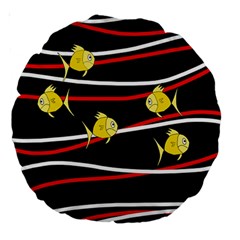 Five Yellow Fish Large 18  Premium Round Cushions by Valentinaart