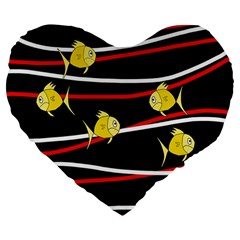 Five Yellow Fish Large 19  Premium Flano Heart Shape Cushions