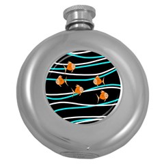 Five Orange Fish Round Hip Flask (5 Oz) by Valentinaart