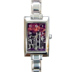 Fantasy Tropical Cityscape Aerial View Rectangle Italian Charm Watch by dflcprints