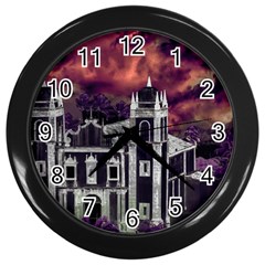 Fantasy Tropical Cityscape Aerial View Wall Clocks (black)