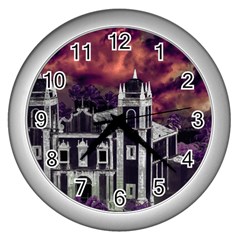 Fantasy Tropical Cityscape Aerial View Wall Clocks (silver) 