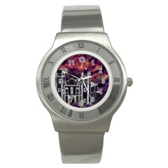 Fantasy Tropical Cityscape Aerial View Stainless Steel Watch by dflcprints