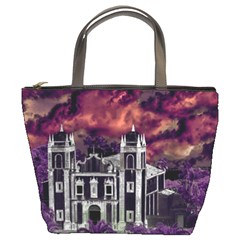 Fantasy Tropical Cityscape Aerial View Bucket Bags by dflcprints