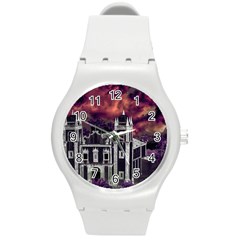 Fantasy Tropical Cityscape Aerial View Round Plastic Sport Watch (m) by dflcprints