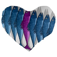 Mackerel Miltary Large 19  Premium Flano Heart Shape Cushions