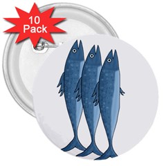 Mackerel 3  Buttons (10 Pack) 