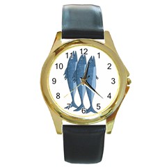 Mackerel Round Gold Metal Watch