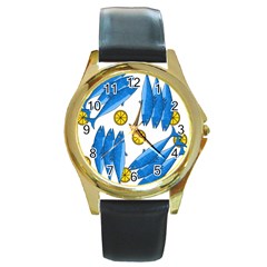 Mackerel Meal 2 Round Gold Metal Watch by Valentinaart