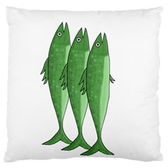 Mackerel - Green Large Flano Cushion Case (one Side)