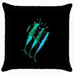 Green Fish Throw Pillow Case (black) by Valentinaart