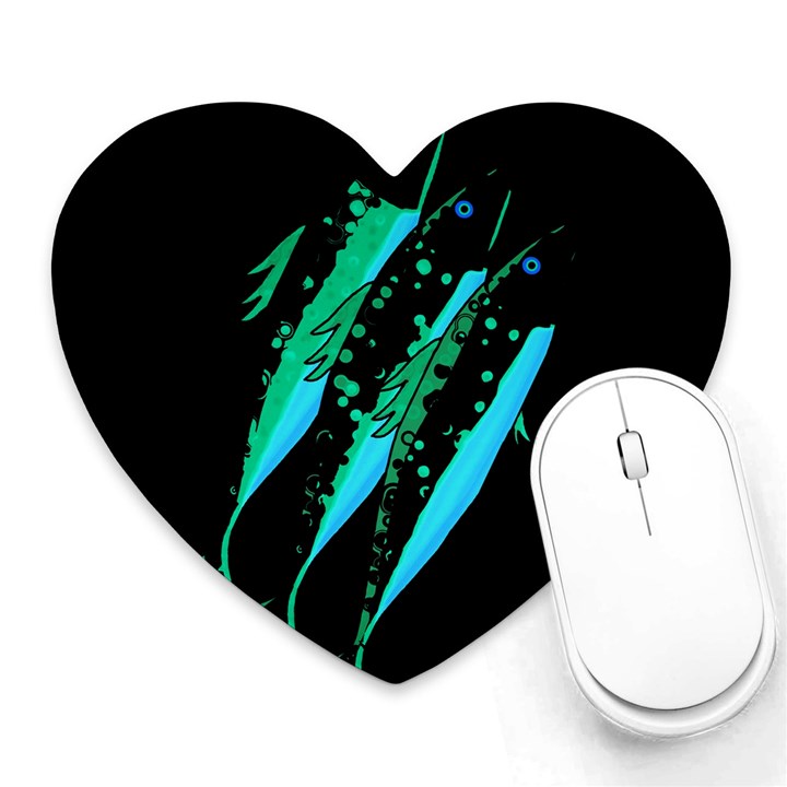 Green fish Heart Mousepads