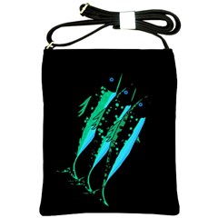 Green Fish Shoulder Sling Bags by Valentinaart