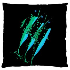 Green Fish Large Cushion Case (one Side) by Valentinaart