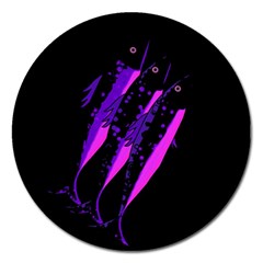 Purple Fish Magnet 5  (round)