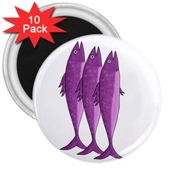 Mackerel - Magenta 3  Magnets (10 Pack) 