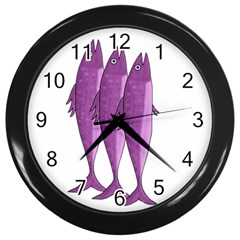 Mackerel - Magenta Wall Clocks (black)