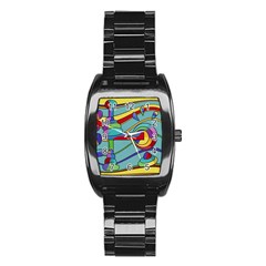 Abstract Machine Stainless Steel Barrel Watch