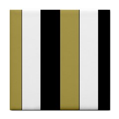 Black Brown Gold White Stripes Elegant Festive Stripe Pattern Tile Coasters by yoursparklingshop