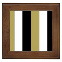 Black Brown Gold White Stripes Elegant Festive Stripe Pattern Framed Tiles by yoursparklingshop