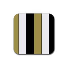 Black Brown Gold White Stripes Elegant Festive Stripe Pattern Rubber Coaster (square) 