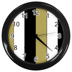 Black Brown Gold White Stripes Elegant Festive Stripe Pattern Wall Clocks (black)