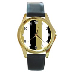 Black Brown Gold White Stripes Elegant Festive Stripe Pattern Round Gold Metal Watch