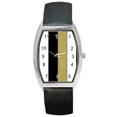 Black Brown Gold White Stripes Elegant Festive Stripe Pattern Barrel Style Metal Watch