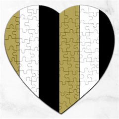 Black Brown Gold White Stripes Elegant Festive Stripe Pattern Jigsaw Puzzle (heart)