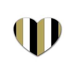 Black Brown Gold White Stripes Elegant Festive Stripe Pattern Rubber Coaster (heart) 