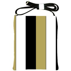 Black Brown Gold White Stripes Elegant Festive Stripe Pattern Shoulder Sling Bags by yoursparklingshop