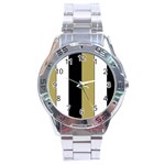 Black Brown Gold White Stripes Elegant Festive Stripe Pattern Stainless Steel Analogue Watch Front