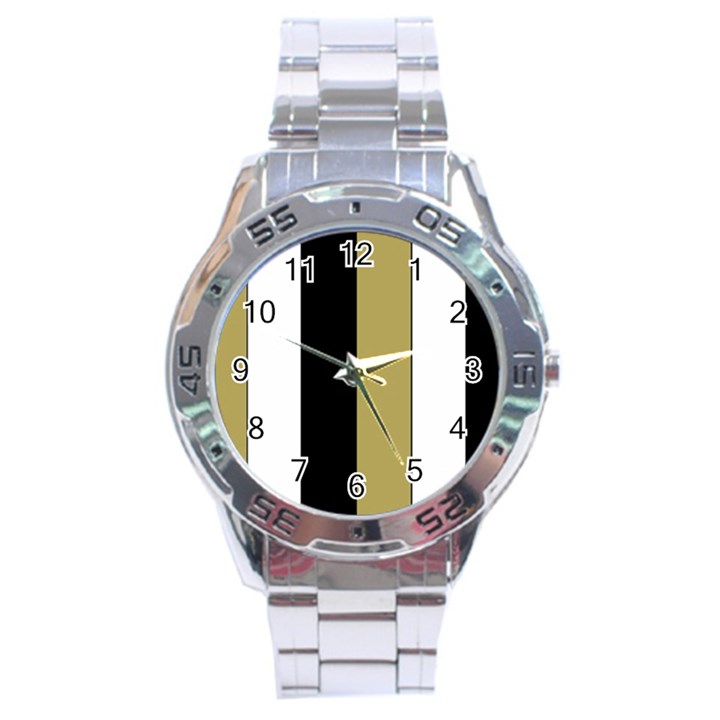 Black Brown Gold White Stripes Elegant Festive Stripe Pattern Stainless Steel Analogue Watch