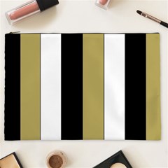 Black Brown Gold White Stripes Elegant Festive Stripe Pattern Cosmetic Bag (xxl) 