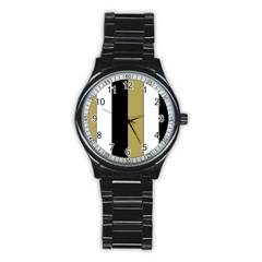 Black Brown Gold White Stripes Elegant Festive Stripe Pattern Stainless Steel Round Watch by yoursparklingshop