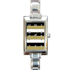 Black Brown Gold White Horizontal Stripes Elegant 8000 Sv Festive Stripe Rectangle Italian Charm Watch by yoursparklingshop