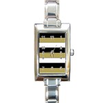 Black Brown Gold White Horizontal Stripes Elegant 8000 Sv Festive Stripe Rectangle Italian Charm Watch Front