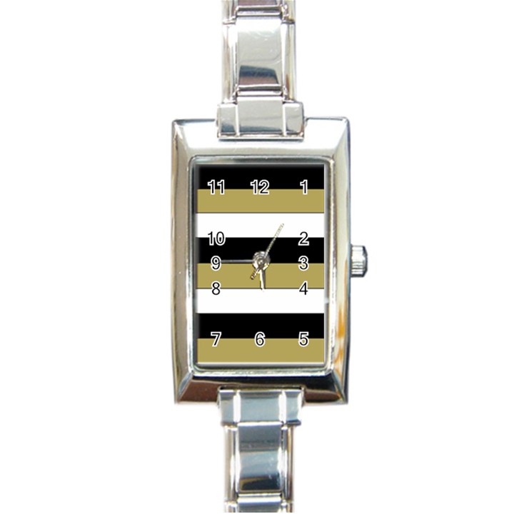 Black Brown Gold White Horizontal Stripes Elegant 8000 Sv Festive Stripe Rectangle Italian Charm Watch