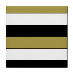 Black Brown Gold White Horizontal Stripes Elegant 8000 Sv Festive Stripe Tile Coasters by yoursparklingshop