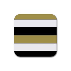 Black Brown Gold White Horizontal Stripes Elegant 8000 Sv Festive Stripe Rubber Coaster (square)  by yoursparklingshop