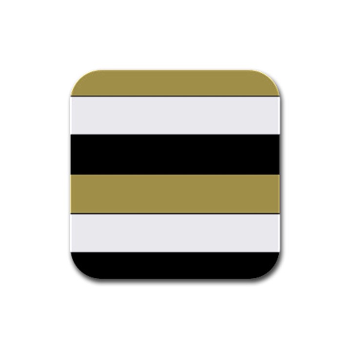 Black Brown Gold White Horizontal Stripes Elegant 8000 Sv Festive Stripe Rubber Square Coaster (4 pack) 