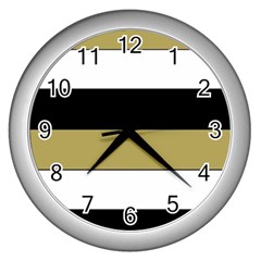 Black Brown Gold White Horizontal Stripes Elegant 8000 Sv Festive Stripe Wall Clocks (silver) 