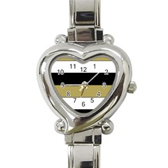 Black Brown Gold White Horizontal Stripes Elegant 8000 Sv Festive Stripe Heart Italian Charm Watch by yoursparklingshop