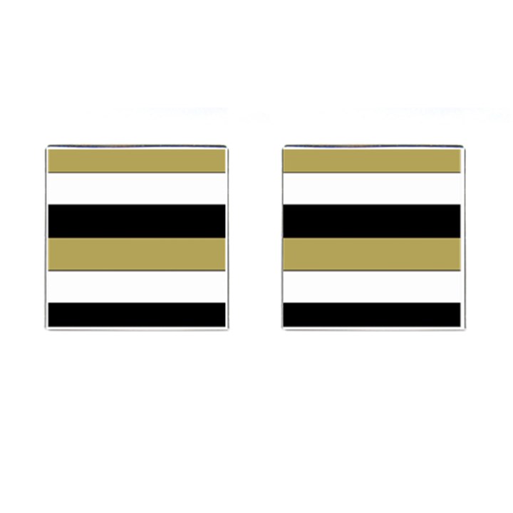 Black Brown Gold White Horizontal Stripes Elegant 8000 Sv Festive Stripe Cufflinks (Square)