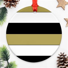 Black Brown Gold White Horizontal Stripes Elegant 8000 Sv Festive Stripe Round Ornament (two Sides) 