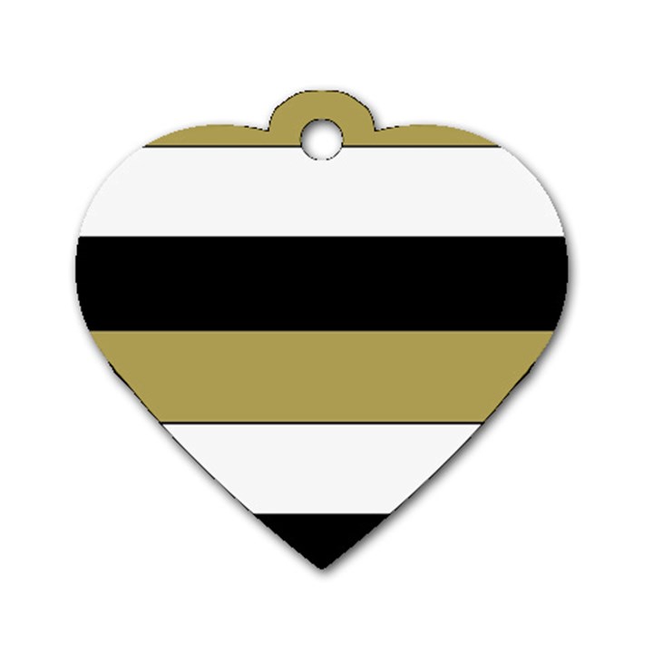 Black Brown Gold White Horizontal Stripes Elegant 8000 Sv Festive Stripe Dog Tag Heart (Two Sides)